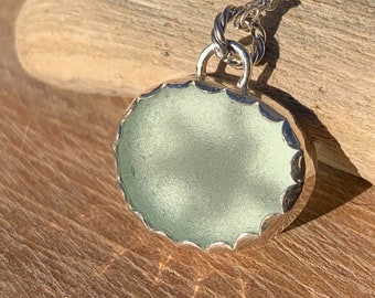 Sea Glass Silver Turtle Necklace. Cornish Sea Glass Turtle Pendant. Sterling Silver Sea Glass Necklace. Handmade Sea Turtle Pendant.