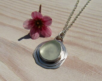 Cornish Sea Glass Sterling Silver Necklace. Handcrafted Silver & Sea Glass Necklace. Sea Glass Sterling Silver Pendant. Handmade in Cornwall