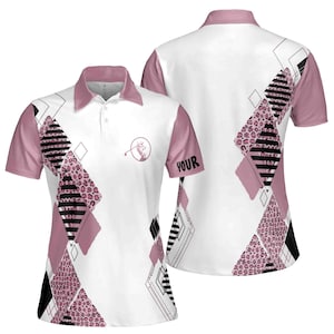 Roze golfpolo wit shirt luipaardpatroon aangepaste naam golfcadeau damespoloshirt S-5XL