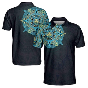 Blue Mexico Viking Tattoo Aztec Men 3D Polo Shirt Size S-5XL