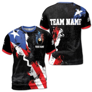 Custom Name Billiard with 8 Ball America Texas Flag Men&#39;s T-Shirt S-5XL