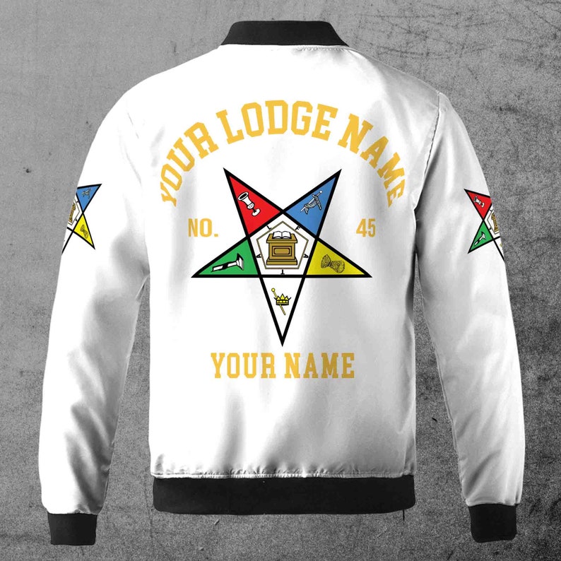 Custom Name Order of the Eastern Star Masonic Lodge OES Pentagon Up Unisex Bomber Jacket S-5XL image 6