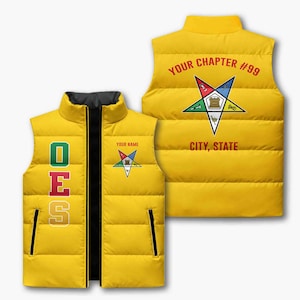 Customized Pentagon Up Order of the Eastern Star OES Chapter Puffer Vest Jacket M-8XL