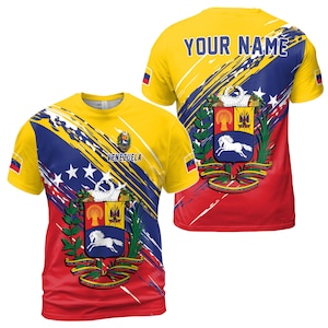 Benutzerdefinierter Name Vaterländischer Venezuela Wappen Herren T-Shirt S-5XL