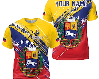 Custom Name Patriotic Venezuela Coat of Arms Men's T-shirt S-5XL