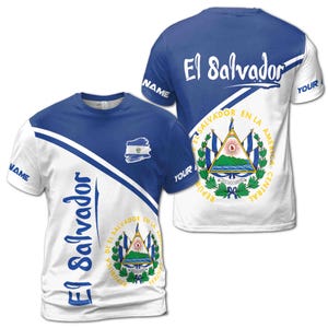 Customized Your Name El Salvador Coat Of Arms Men&#39;s T-shirt S-5XL