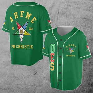 Custom Name Order of the Eastern Star Masonic Lodge OES Pentagon Up Unisex Baseball Jersey S-5XL Forest Green