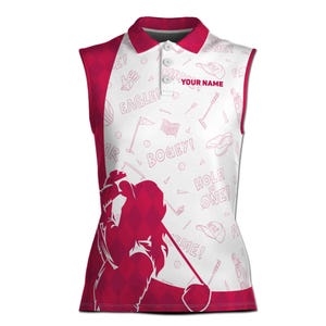 Customize Name Par then bar Flamingo Pink Argyle Lady Plays Golf 3D Women Sleeveless Polo Size XS-4XL