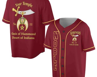 Custom Name Number Temple Shriners Noble Freemason Burgundy Baseball Jersey S-5XL