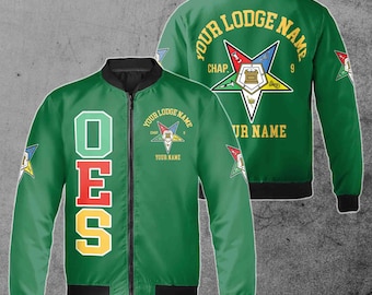 Customize Name Order of the Eastern Star Masonic Lodge OES Pentagon Down Unisex Bomber Jacket S-5XL