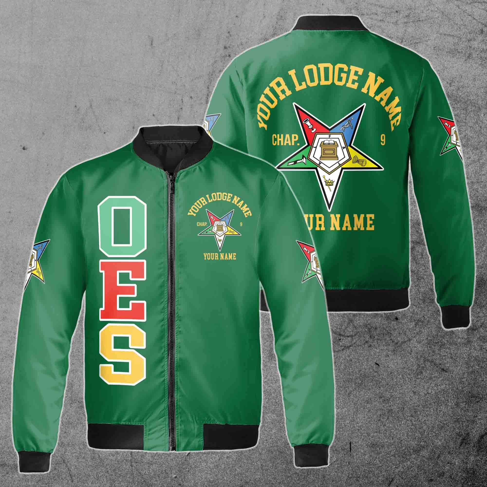 Discover Customize Name Order of the Eastern Star OES Pentagon Down AF&AM Unisex Bomber Jacket