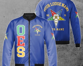 Custom Name Order of the Eastern Star Masonic Lodge OES Pentagon Down Unisex Bomber Jacket S-5XL