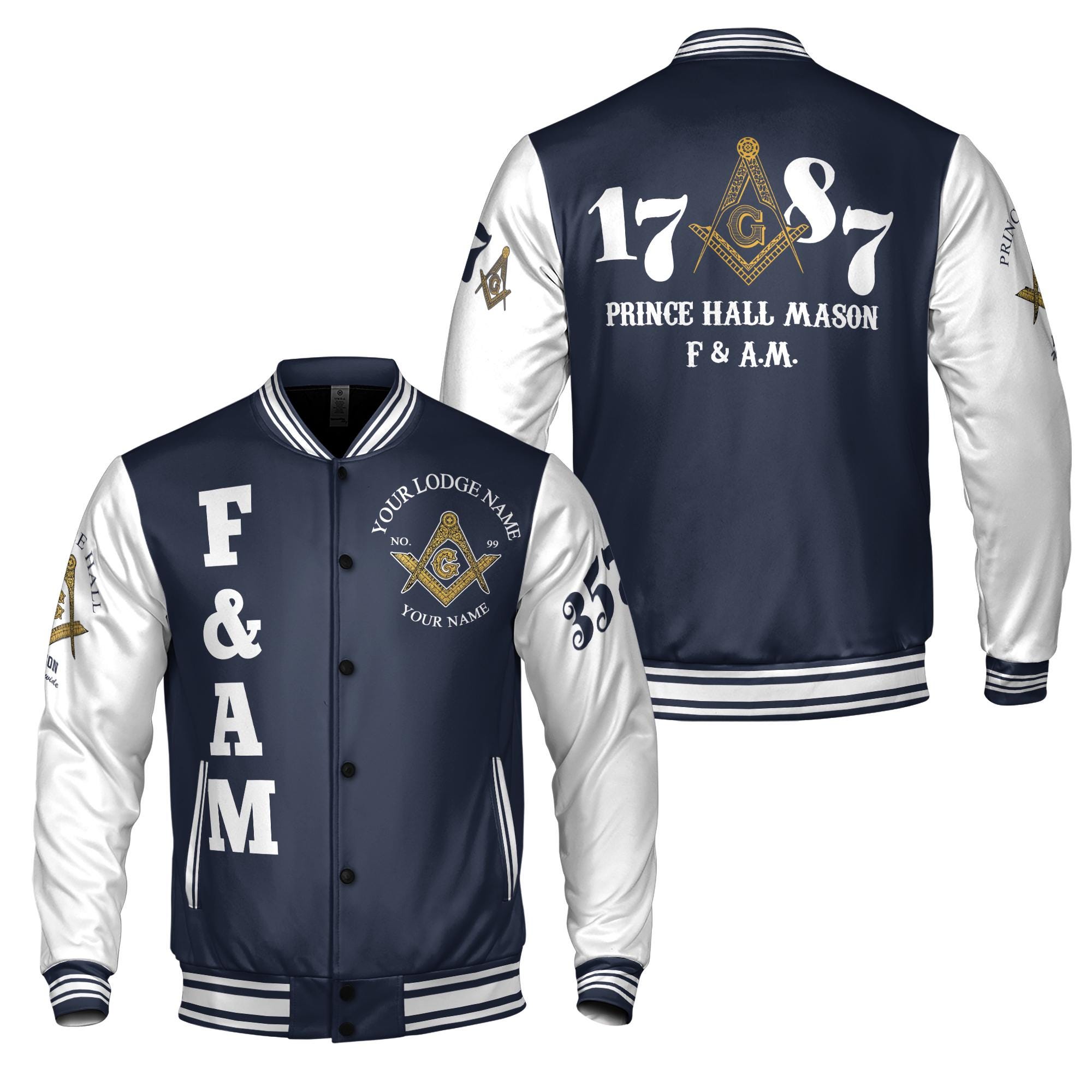 Customized Prince Hall Mason F&AM 1787 Freemasonry Varsity Jacket