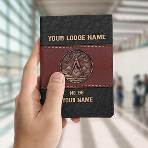 Custom Masonic Passport Wallet: Bronze Symbol, Leather Freemason Gift