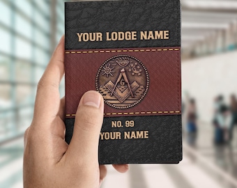 Custom Masonic Passport Wallet: Bronze Symbol, Leather Freemason Gift