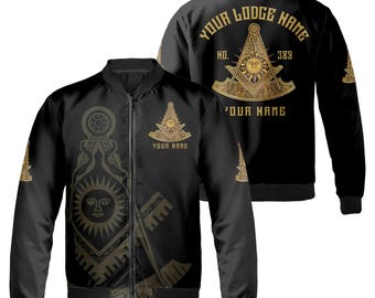 Chaqueta bomber unisex con nombre y número de logia personalizada, masónica, de antiguo maestro, sol, francmasón, tallas S-5XL