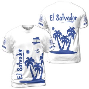 Custom Name El Salvador Palm Island Coat Of Arms Men&#39;s T-shirt S-5XL