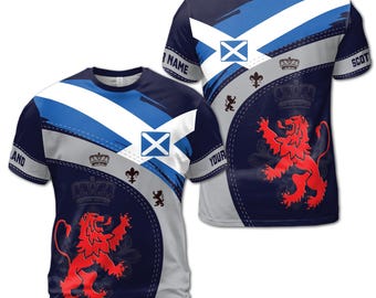Custom Name Scotland Flag Patriotic Unisex T-Shirt S-5XL