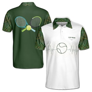 Customized Name Heartbeat with Tennis Player Men&#39;s Polo S-5XL