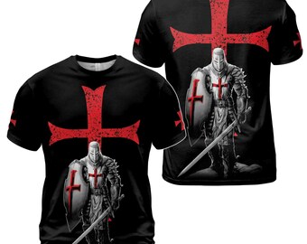 Knight Templar Knight Warrior Red Jesus Cross Men's T-shirt S-5XL