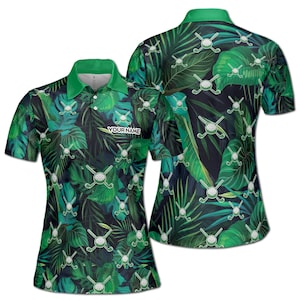 Custom Green Tropical Palm Leaf Golf Lover Women&#39;s Polo Shirt S-5XL