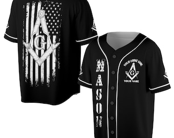 Camiseta de béisbol masónica con bandera estadounidense, escuadra y compás, tallas S a 5XL