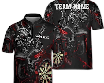 Customized Darts Team Dark Vibes Mystery Skull Zipper Polo S-5XL