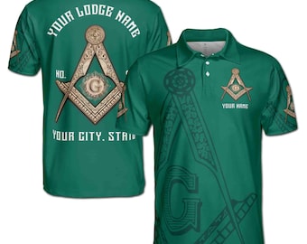 Custom Name Lodge State Freemason Emblem Men's Polo Shirt S-5XL, Freemasonry Pride Gift