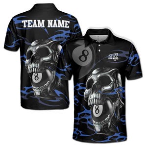 Customized 8-Balls Billiard Player Grunge Skull Men&#39;s Polo Shirt S-5XL