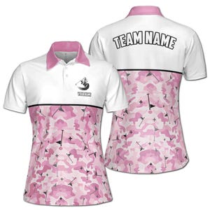 Personalized Pink Camo Golfer Camouflage Women&#39;s Polo Shirt S-5XL