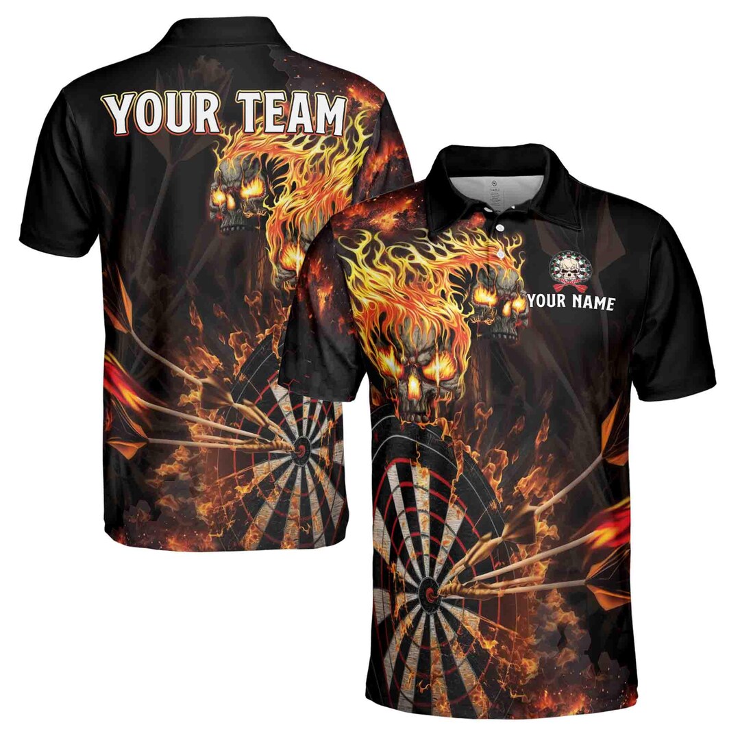 Custom Darts T-Shirt – Skull & Flaming Dart Design, Gift For Darts Lovers