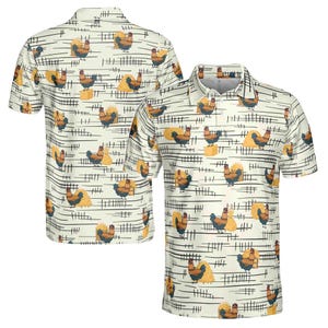 Funny Chicken Rooster Beside Haystacks Pattern Golf Men's Polo Shirt S-5XL
