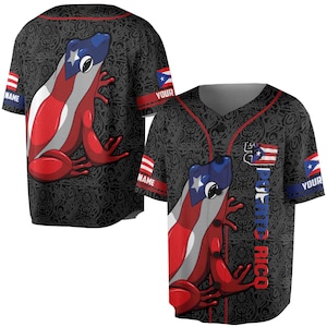 Personalized Frog Puerto Rico Flag Baseball Jersey S-5XL