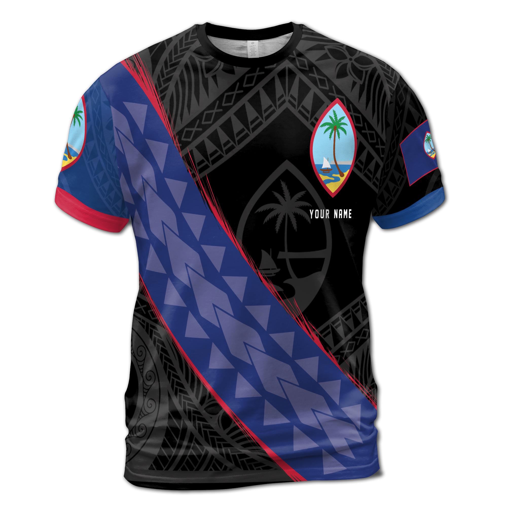Custom Name Guam Flag With Unique Tribal Tattoo Patterns Unisex T