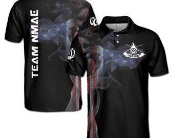 Vintage Smoke US Flag Pattern Customize Name and Team Name Billiard Team Gift 3D Polo Shirt Size S-5XL