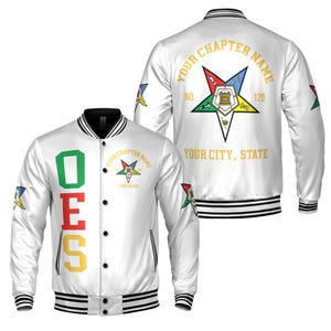 Customize Name Order of the Eastern Star OES Pentagon Down AF&AM Unisex Varsity Jacket S-5XL