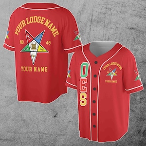 Custom Name Order of the Eastern Star Masonic Lodge OES Pentagon Up Unisex Baseball Jersey S-5XL Red