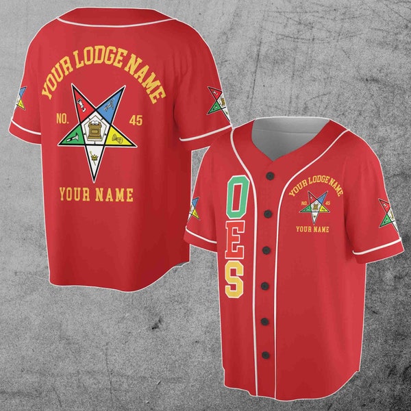 Custom Name Order of the Eastern Star Masonic Lodge OES Pentagon Up Unisex Baseball Jersey S-5XL