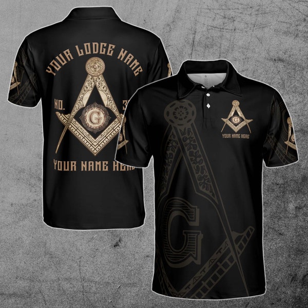 Customize Name, Lodge Name and Number Black and Rose Gold Freemason 3D All Over Print Polo Shirt Size S-5XL