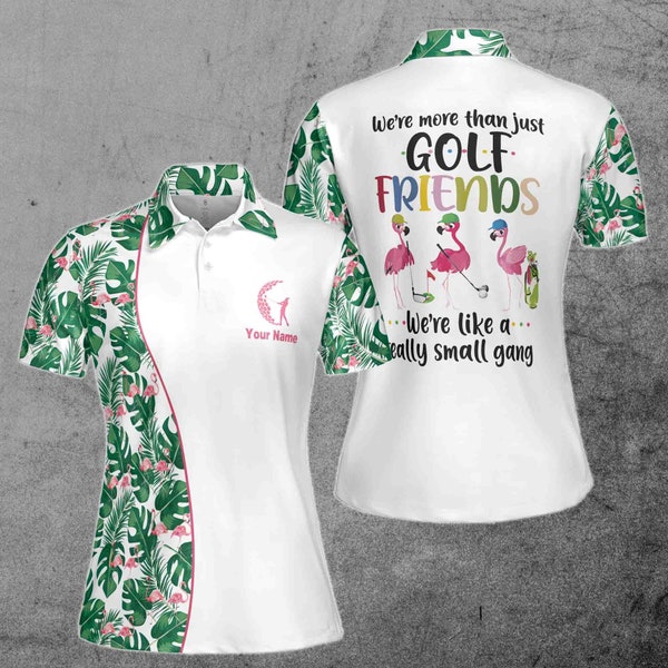 Funny Womens Golf Friend Falmingo Tropical Pattern Women's Polo Shirt S-5XL