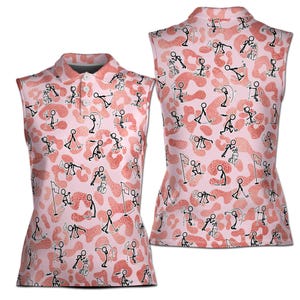 Funny Golf Stick Glitter Pink Leopard Pattern 3D Women Sleeveless Polo Size XS-4XL