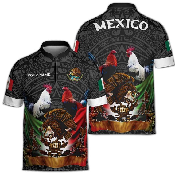 Custom Name Mexico Tattoo Tribal Mexico Coat of Arms Zipper Polo 