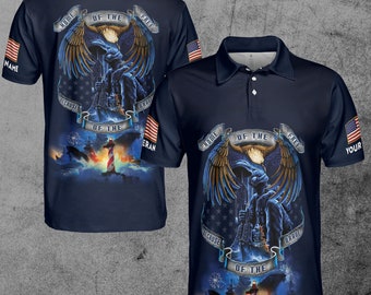 Customize Name Veteran Blue Eagle Patriotic Vet Dad Gift 3D Polo Shirt S-5XL