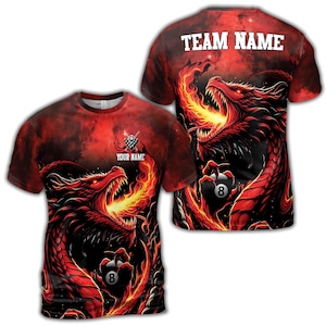 Custom Name Fire Dragon Billiard Passonate Player Men&#39;s T-shirt S-5XL