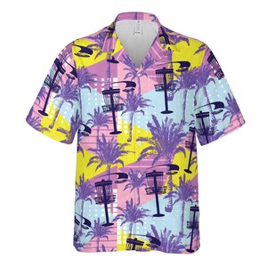 Pastel Palm Tree Hawaiian Print Women's Golf Shirts