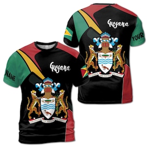 Custom Name Guyana Coat of Arms and Flag  Unisex T-Shirt S-5XL