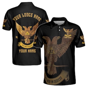 Custom Rite of Scottish 32 Degree Eagle Wings Up Masonic Men&#39;s Polo Shirt S-5XL