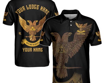 Polo masónico de hombre Custom Rite of Scottish de 32º grado con alas de águila hacia arriba, tallas S-5XL