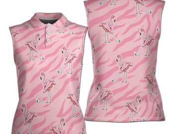 Flamingo Golfing Pink Zebra Pattern Golf Lover 3D Women Sleeveless