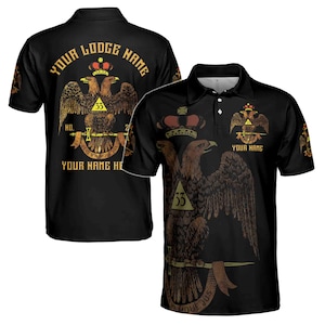 Custom Rite of Scottish 33 Degree Emblem Design Masonic Men&#39;s Polo Shirt S-5XL